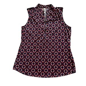 Perception Concepts Sleeveless Half Zipper Front Top. Button Detailed shoulder.